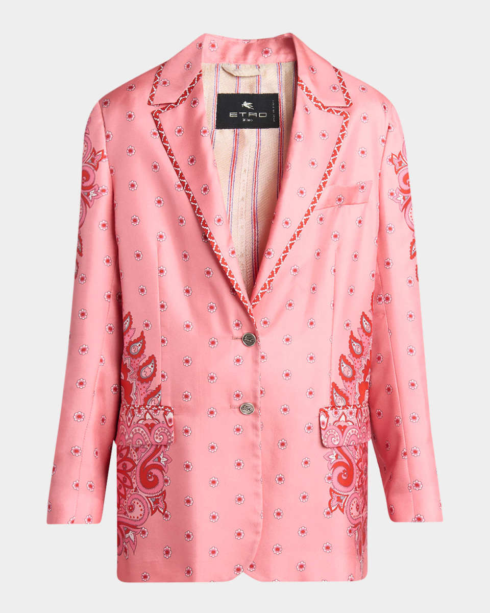 Pink Medallion Silk Twill Single-Breasted Jacket